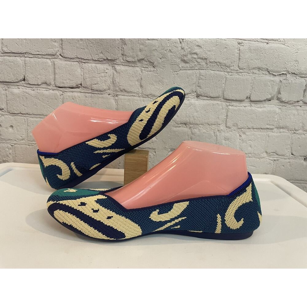 Rothy’s size 7.5 Moroccan Blue Flats Ikat Print Comfy Textile Shoes Round Toe